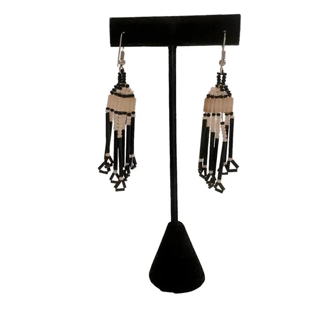 Vintage Handmade Native American Glass Bead Hook Earrings